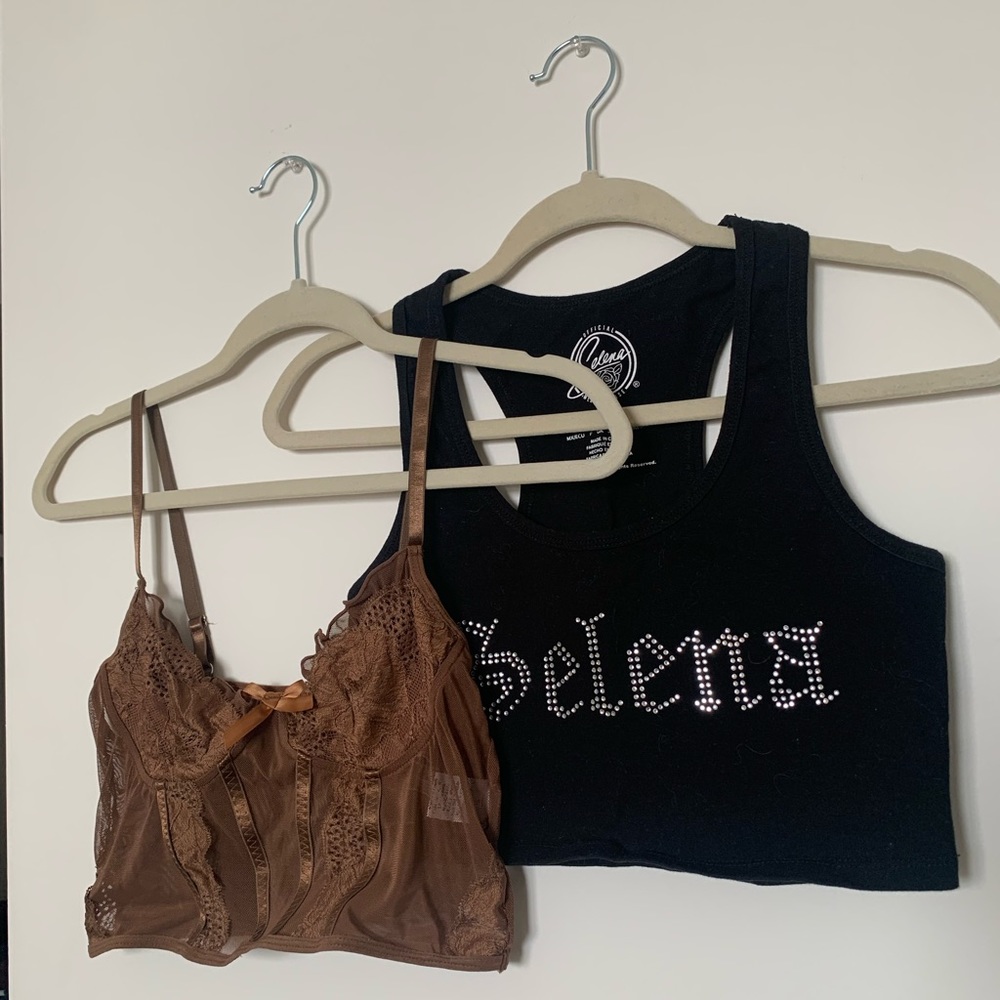 TWO FOR ONE BUNDLE- Black Selena Merch Tank top from Forever 21, Brown top Shein